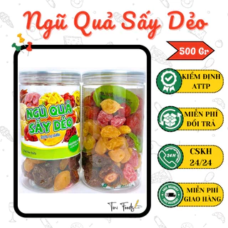 500G Mứt Ngũ Quả Trái Cây Sấy Dẻo Ô Mai Xí Muội (Không Đường) - Ăn Vặt Healthy, Tốt Cho Sức Khỏe