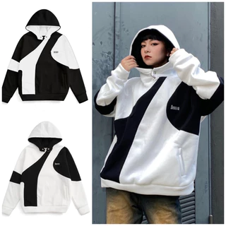 Áo khoác hoodie Phối Màu nỉ dày dặn nút bấm form rộng unisex nam nữ