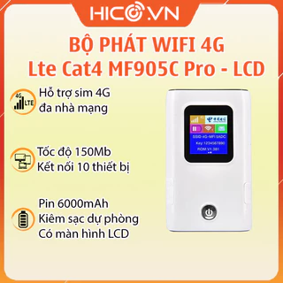Bộ Phát Wifi 4G Lte Cat4 MF905C Pro – Kiêm Pin Dự Phòng 6000mAh – Màn LCD Màu -Tốc Độ 150Mbps – Kết Nối 10 Thiết Bị