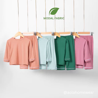 Bộ dài tay cho bé vải thun modal siêu mềm mát Áo Lá Homewear A048, pijama cho bé mặc ngủ vải sợi sồi