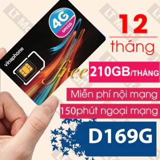 Sim 4G Vina D169G gói 7GB/ngày (210GB/tháng) chỉ với 169k/tháng+150 phút gọi ngoại mạng+Miễn phí gọi nội mạng