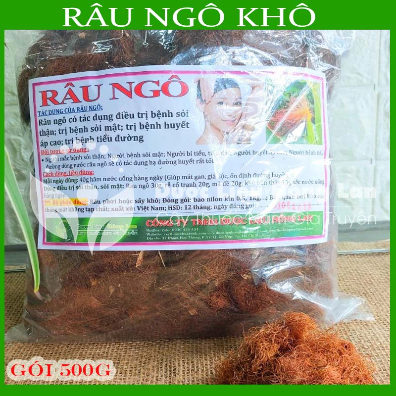 Thảo dược RÂU NGÔ khô sạch đóng gói 500gram - congtyduoclieuhonglan