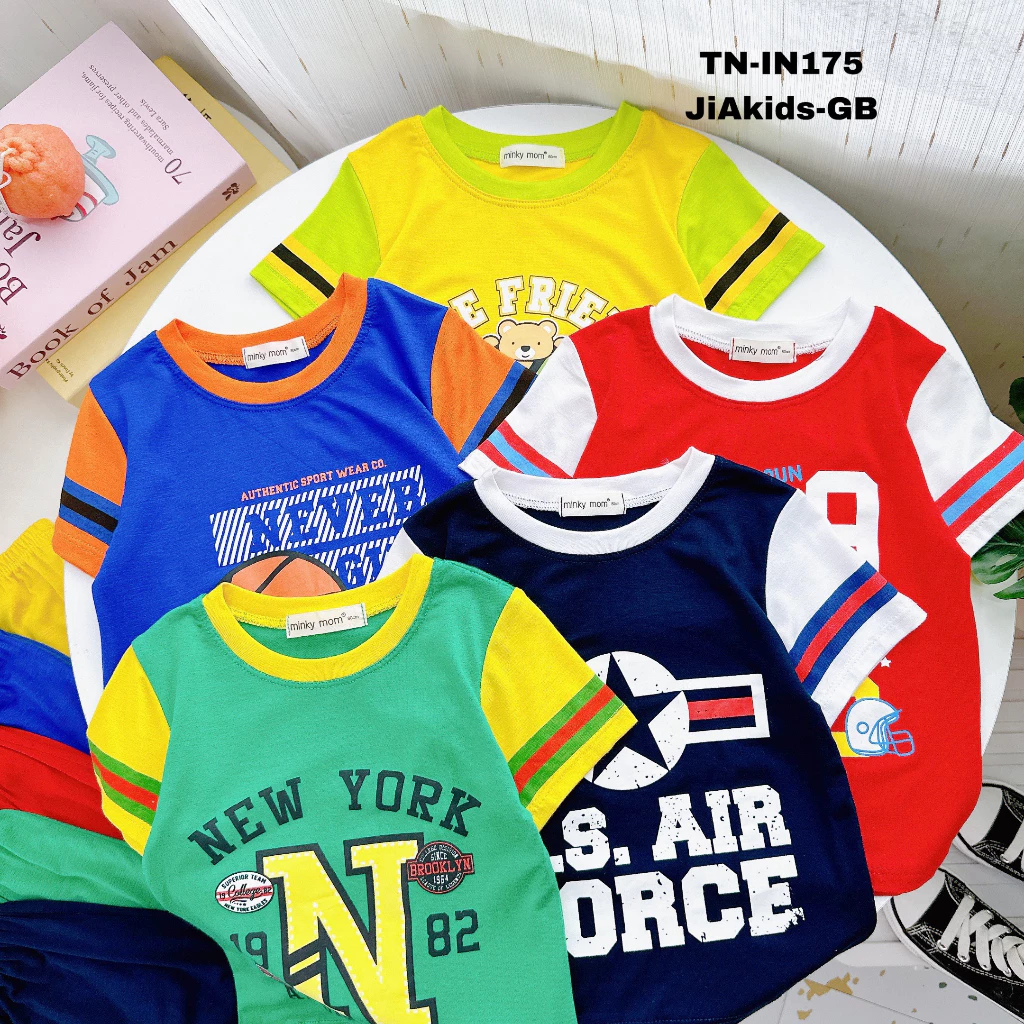 Bộ Cộc Tay THUN LẠNH MINKY MOM In Hình Phong Cách Thể Thao Cho Bé Đi Học Đi Chơi TN-IN175