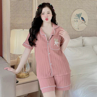 Đồ Bộ Pyjama, Đồ Ngủ Quần Đùi Có Túi, Chất Liệu Vải Đũi Gân Mềm Nhẹ Mát