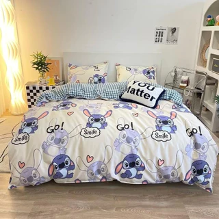 BỘ CHĂN GA GỐI COTTON POLY NHẬP KHẨU 100% ( CHĂN ĐÃ TRẦN BÔNG) HỌA TIẾT CHÓ STITCH - ĐỦ KÍCH THƯỚC