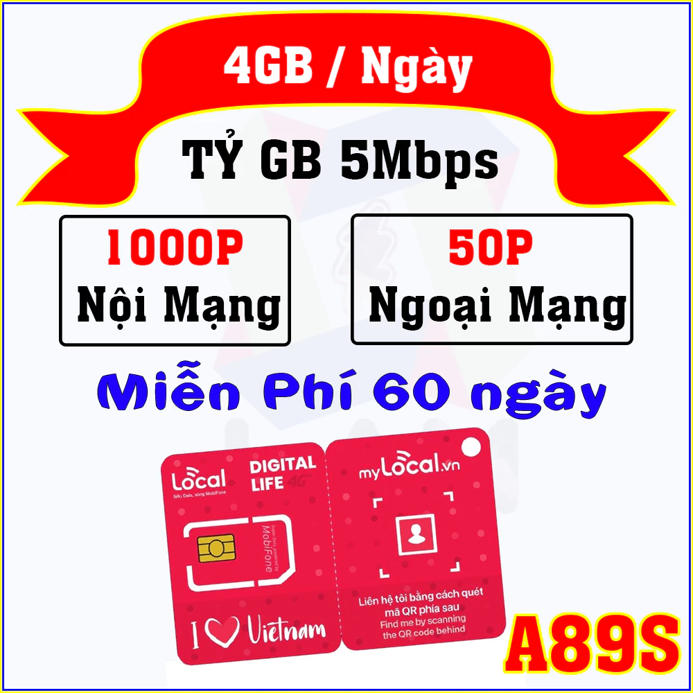 Sim 4g mobi My Local gói cước A89 A69 4G siêu khủng không giới hạn data (sóng Mobifone) 1 tỷ GB