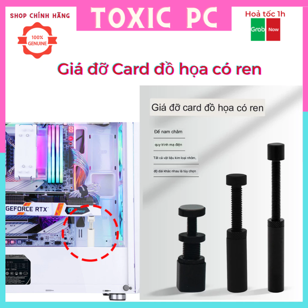 Giá chống đỡ VGA card màn hình nằm ngang chất liệu hợp kim nhôm có ren chỉnh độ cao