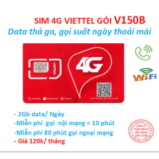 Sim nghe gọi Viettel dùng mãi mãi gói V150B ưu đãi 2GB/ Ngày 150.000đ, Hàng chính hãng