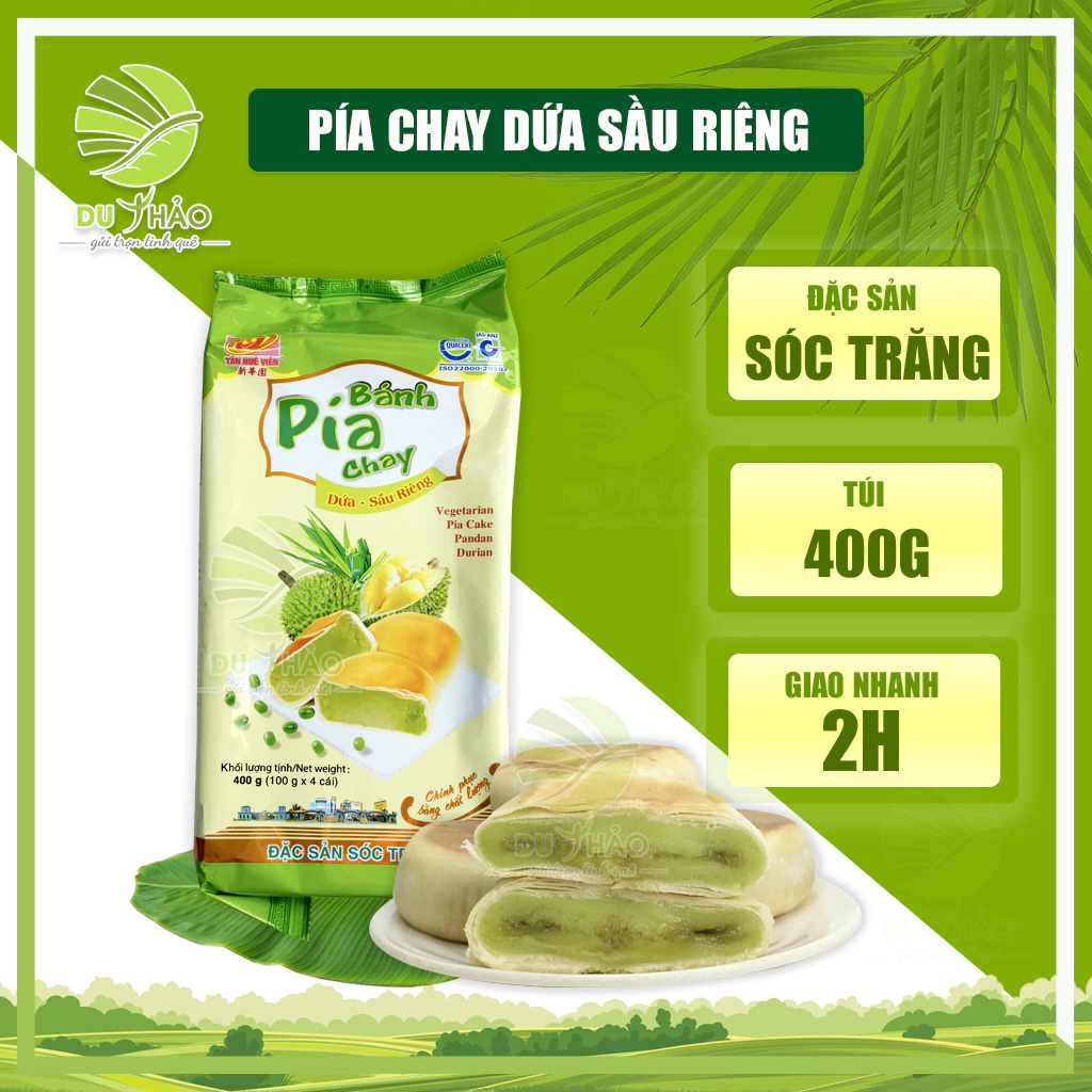 Bánh pía chay lá dứa sầu riêng Tân Huê Viên 400g, bánh pía không trứng