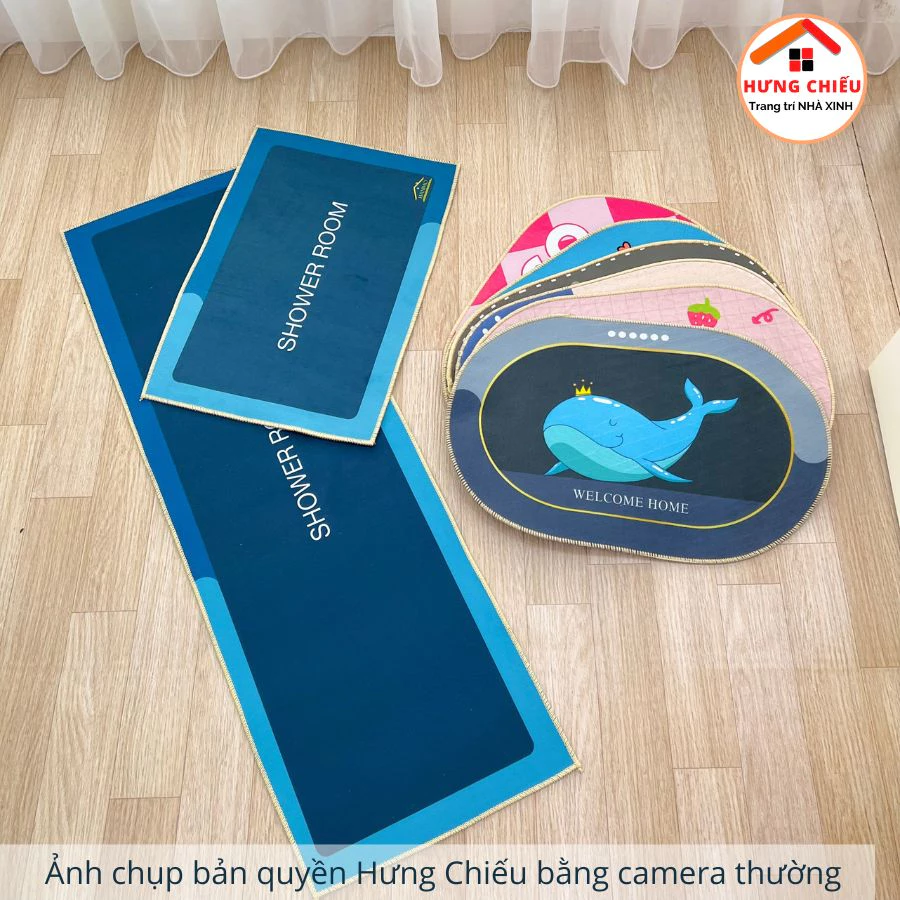 Combo bộ thảm bếp 2 tấm kèm 6 thảm lau chân bầu dục 3D bali nỉ lì trang trí trải sàn bếp ED15