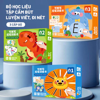 BỘ HỌC LIỆU NÂNG CẤP 52 TRANG 3 CẤP ĐỘ CHO BÉ TẬP CẦM BÚT, LUYỆT VIẾT, ĐI NÉT - GIÁO DỤC MONSSTESORI