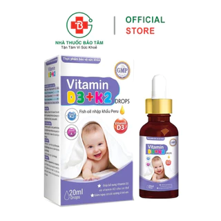 Vitamin D3 + K2 Drops - Bổ sung vitamin Tăng cường hấp thu canxi tối đa - Hộp 1 Chai 20ml