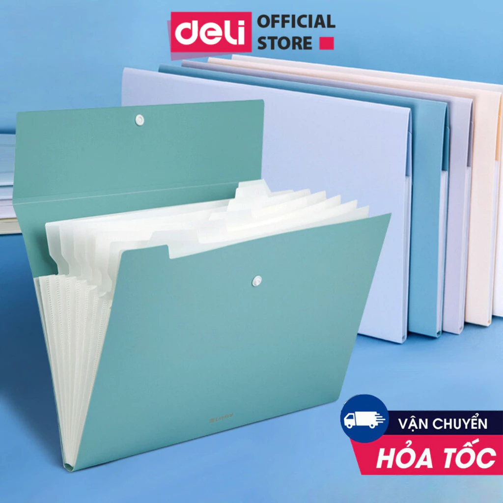 Túi Đựng Tài Liệu 5/ 7/ 8 Ngăn A4 Deli - File Cặp Tệp Đựng Tài Liệu Đề Thi Ôn Thi Chia Nhiều Ngăn Bìa Hồ Sơ