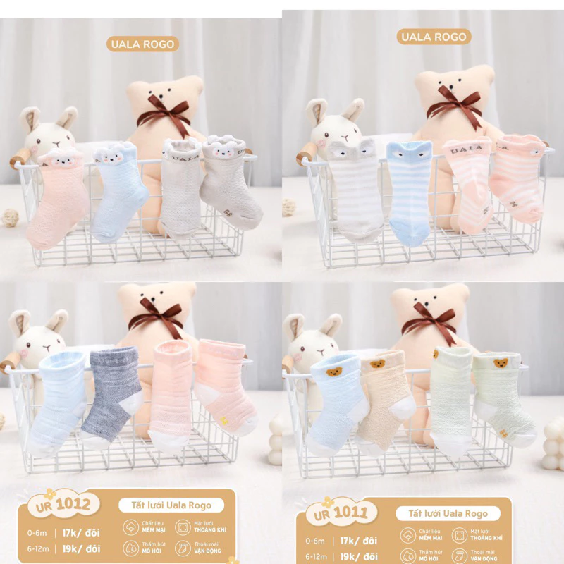 Tất lưới sợi tre UALA & ROGO bamboo size 0-6M ( chọn màu, mẫu ngẫu nhiên)