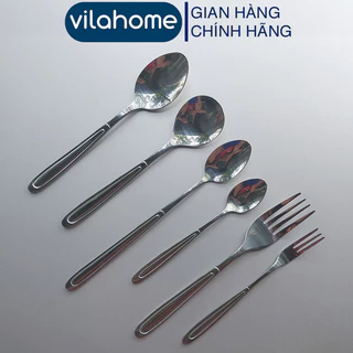 Thìa Dĩa Inox, Thìa Cán Viền Vilahome, Hàng inox Cao Cấp Dày Cầm Chắc Tay Bền Đẹp