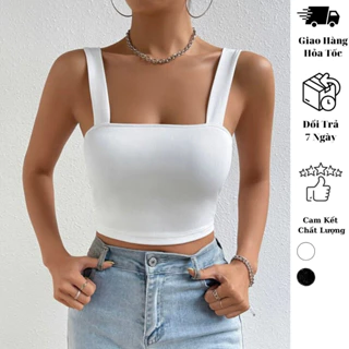 Áo croptop nữ hai dây bản to JUNE.SG chất thun bo gân co giãn D035