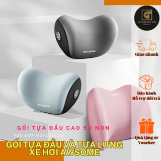 Gối tựa đầu và lưng chống đau mỏi dành cho ô tô, chất liệu cao su non bọc vải cotton hàng cao cấp awesome