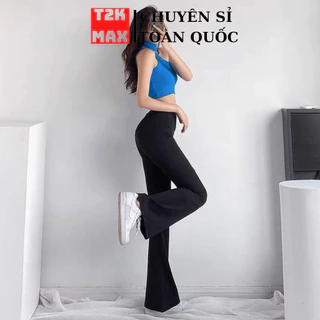 Quần ống loe nữ chất Cotton cạp cao co giãn 4 chiều, quần legging nữ lưng cao ôm ống dáng dài