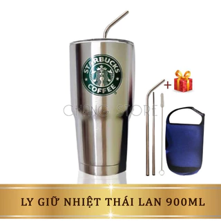 Ly Giữ Nhiệt Thái Lan 900ml Chống Tràn Tặng Kèm Bộ Phụ Kiện 2 Ống Hút Tái Sử Dụng Cọ Rửa Và Túi Đựng Tiện Lợ