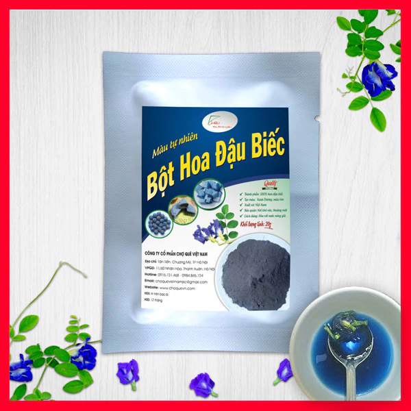 Bột Hoa Đậu Biếc 20gr Bột Tạo Màu Thực Phẩm nguyên chất 100% dùng tạo màu nấu xôi bánh, thạch, trà