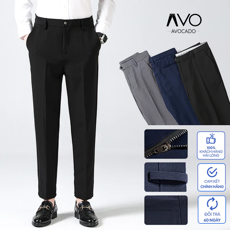 Quần Tây Âu vải Nam công sở cao cấp trẻ trung Dáng Ôm Chuẩn Vải lụa vinteck tuyết mưa Không Nhăn Xù Avocado