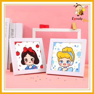 Bộ Tranh Đính Đá 5D  15*15cm Dễ Thương CÓ KHUNG hình các công chúa Disney Chibi siêu đáng yêu