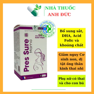 Pres Sure Mama Viên uống Bổ sung sắt, DHA, Acid Folic và khoáng chất cần thiết cho bà bầu , cho con bú- Nhập  khẩu Pháp