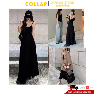 Đầm COLLAR basic dáng dài bozip co dãn ôm body siêu xinh, Váy hai dây maxi thiết kế xoè đuôi cá phong cách ulzzang