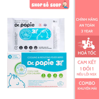 Khăn Lau Hạ Sốt Dr Papie 3+ Cho Bé Hạ Nhiệt Giảm Sốt Ngăn Ngừa Co Giật Hộp 25 Chiếc