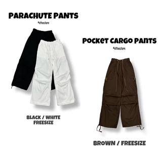 Quần xuông ống rộng dây rút Nữ Parachute Pants ET.TEE Quần ống rộng túi hộp dây rút vải dù cạp chun Freesize Q455 Q456