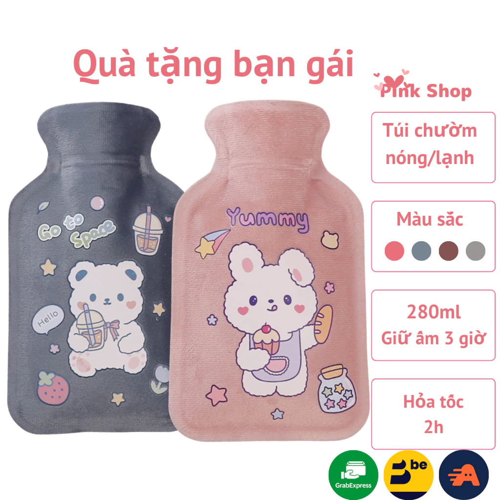 Túi chườm ấm nóng lạnh, Túi giữ nhiệt Pinkshop đa năng giảm đau bụng kinh 280ml