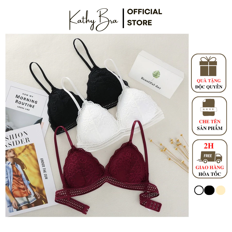 B46 Áo Bra Ren Bralette KATHY BRA Đệm Mỏng Không Gọng Mút Có Thể Tháo Rời