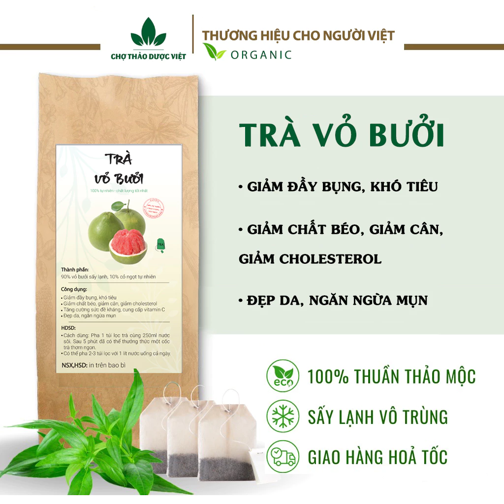 Trà vỏ bưởi túi lọc (Kiểm soát cân nặng, giảm nóng trong, kích thích mọc tóc) - Chợ Thảo Dược Việt