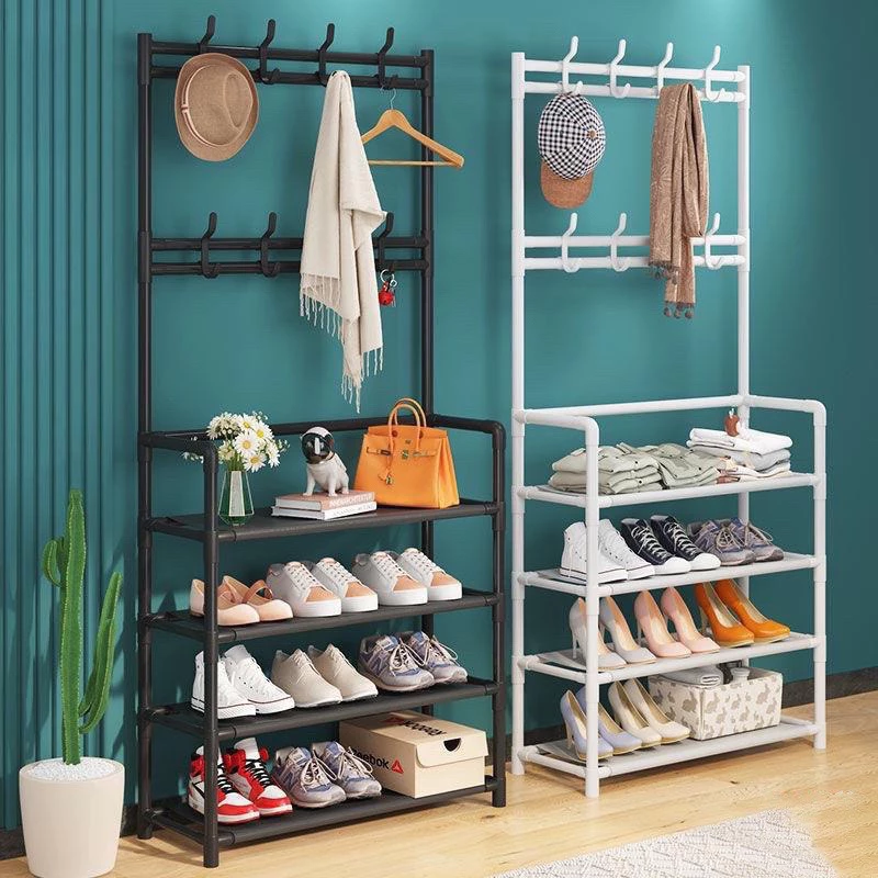 🌱Kệ nhựa để giày dép | kệ đựng giày thông minh đa năng chữ L 4 tầng thông minh có móc treo quần áo và đồ dụng khác (GDH)
