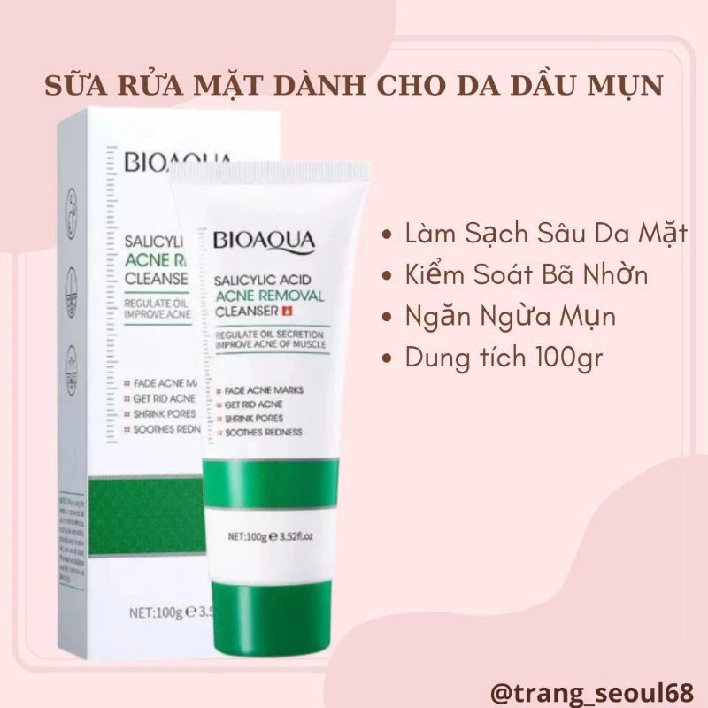 Sữa Rửa Mặt Bioaqua Xanh Lá 100gr Salicylic Acid Dành Cho Da Dầu Mụn Làm Sạch Sâu Bã Nhờn, Kiềm Dầu Và Giảm Sưng Mụn