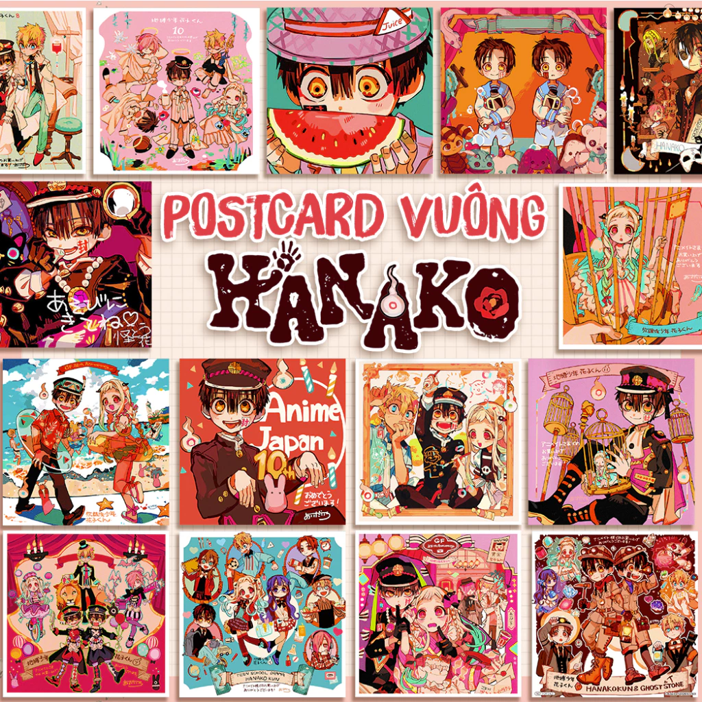 Postcard vuông NHIỀU MẪU Cậu Ma Nhà Xí Hanako - Jibaku Shounen Hanako-kun - postcard manga anime