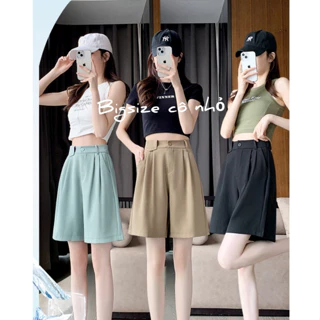 Quần Short Nữ Bigsize,Quần Đùi Lưng Cao Ống Rộng Vải Cotton Lạnh Vải Mềm Nhẹ Mát Q25