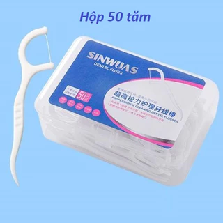 Hộp 50 tăm nhựa chỉ nha khoa- Hộp Tăm Nhựa Chỉ Xỉa Răng Nha Khoa Cho Răng Trắng Sạch có công dụng 2 trong 1