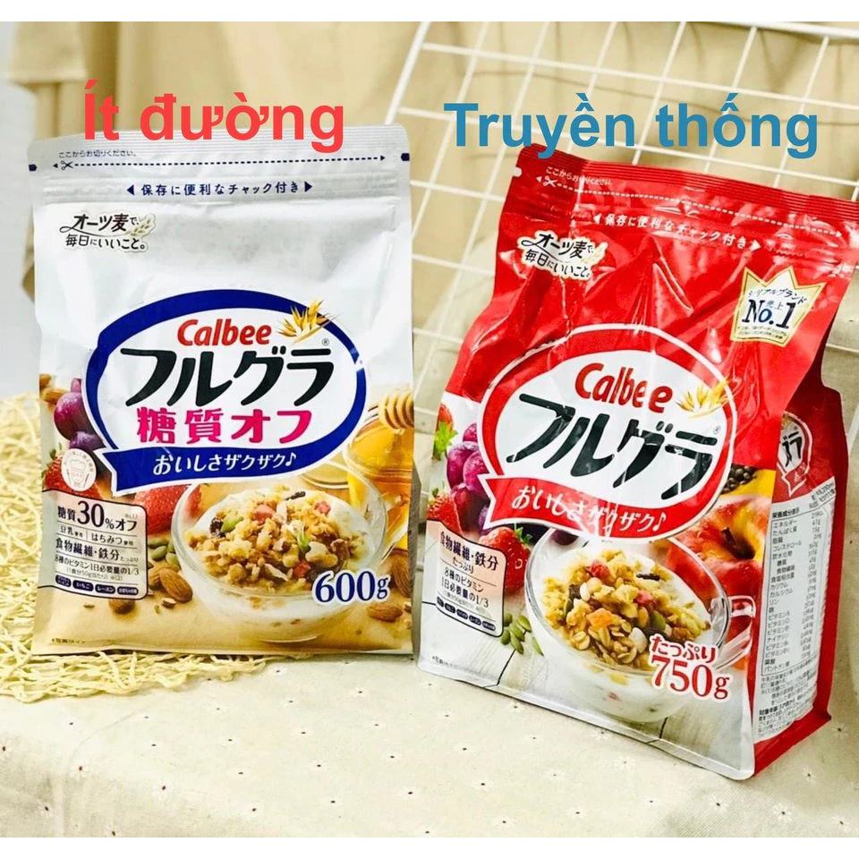 Ngũ cốc Trái Cây Calbee Nhật Màu trắng 600g, Màu đỏ 750g