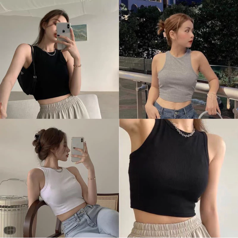 [Ảnh Thật] Áo croptop ba lỗ ngược chất cotton co dãn tốt, mặc tôn dáng, 3 màu sang chảnh