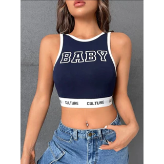 (HÀNG CÓ SẴN - ORDER SHEIN) Áo croptop ôm body BABY không tay phong cách Sporty - TITO TOP