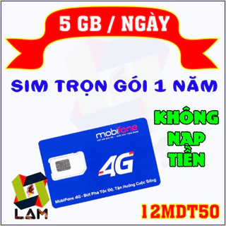 Sim 4G Mobifone 12MDT50 (5GB/Ngày), 12MDT150 (500GB), A500 (3GB/Ngày), 100GB/tháng trọn gói 1 năm | eSIM 12FD50