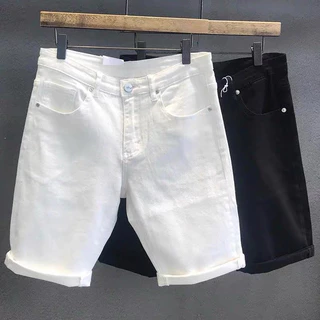 Quần Short Jean Nam Trắng Trơn chất bò cotton quần lửng jean quần short jean trắng QS221