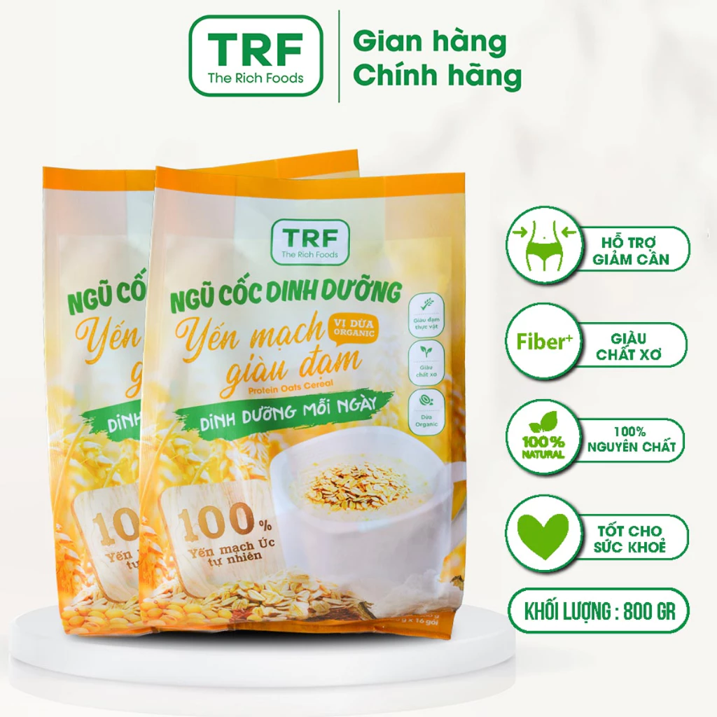 Combo 2 Ngũ cốc dinh dưỡng yến mạch vị dừa giàu đạm The Rich Foods giàu protein cung cấp năng lượng 400g x 2 (32 gói)