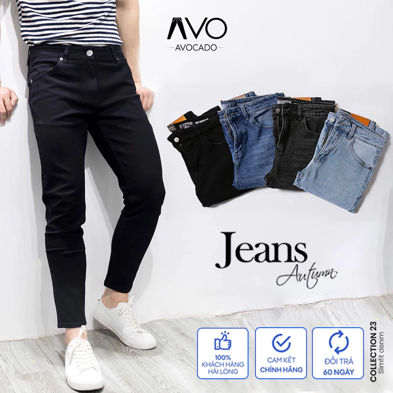 Quần bò jean nam skinny co giãn 4 chiều Big size 28-36 dáng ôm Avocado