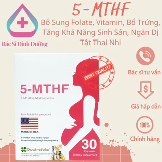 [Nhập Khẩu Chính Hãng] 5-MTHF - Bổ Sung Folate, Vitamin, Bổ Trứng, Tăng Khả Năng Sinh Sản, Ngăn Dị Tật Thai Nhi (30V)