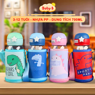 Bình nước cho bé từ 3 tuổi họa tiết khủng long Baby-S, Bình uống nước cho bé bằng nhựa PP chịu nhiệt tốt – SBN011