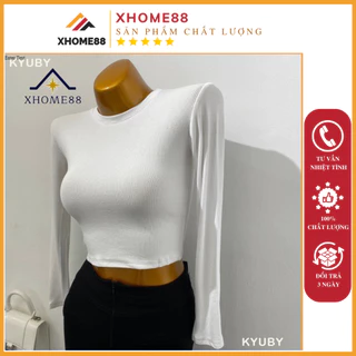 Áo croptop dài tay cổ tròn Áo thun nữ tay dài dáng croptop