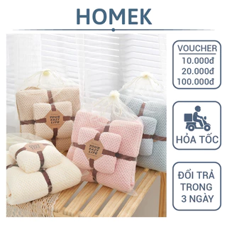 Bộ 2 khăn tắm lớn cao cấp  HOMEK, khăn tắm lông cừu 70x140 và 35x75 lông mềm thấm hút tốt không rụng lông