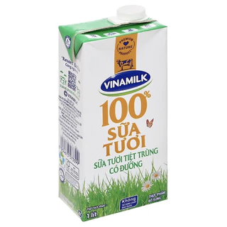 Sữa Tươi thanh trùng 100% Vinamilk Có Đường/Không Đường hộp giấy 1 Lít NgoctoanMart